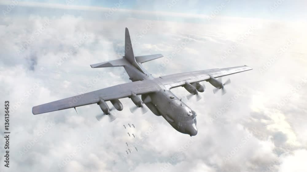 bomber dropped bombs in the sky. 3d animation bomber dropped bombs in the sky. 3d animation