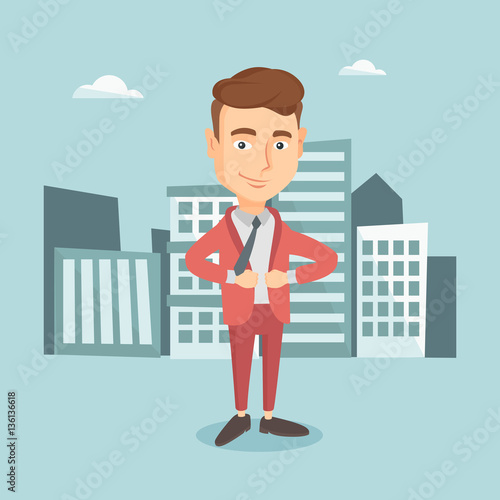Business man opening his jacket like superhero.