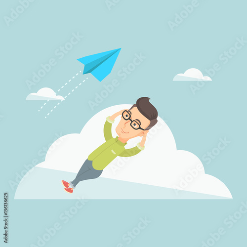 Business man lying on cloud vector illustration.