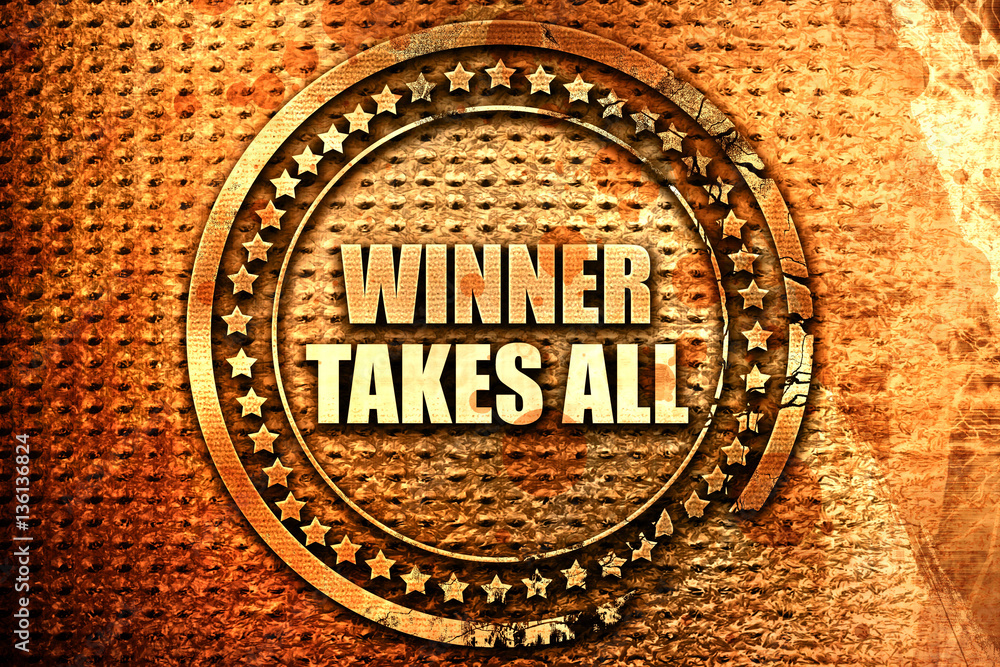 winnter takes all, 3D rendering, text on metal winnter takes all, 3D rendering, text on metal