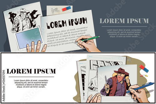 Robber running away with money. Cowboys wild west.