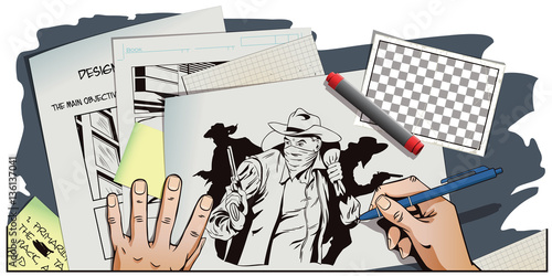 Robber running away with money. Cowboys wild west.