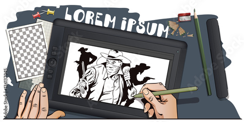 Robber running away with money. Cowboys wild west.