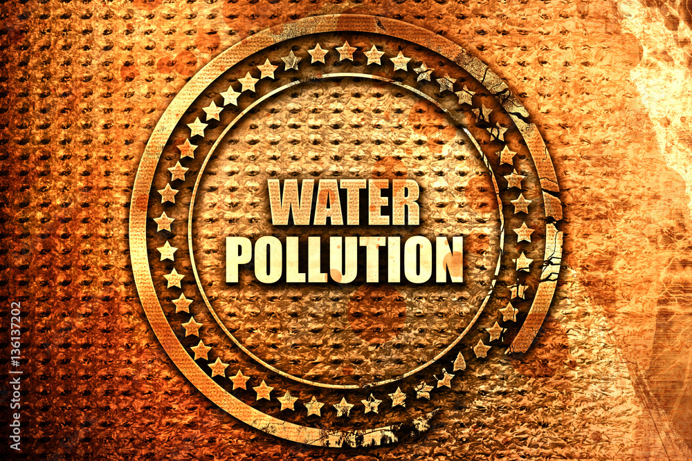 water pollution, 3D rendering, text on metal