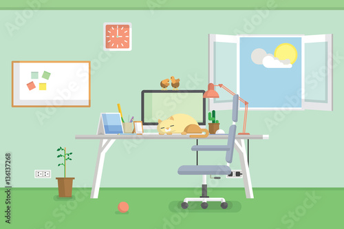 Cat Sleeping on Computer Working Table