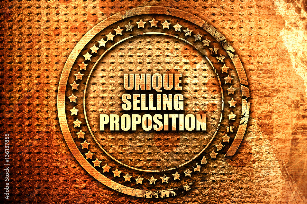 unique selling proposition, 3D rendering, text on metal