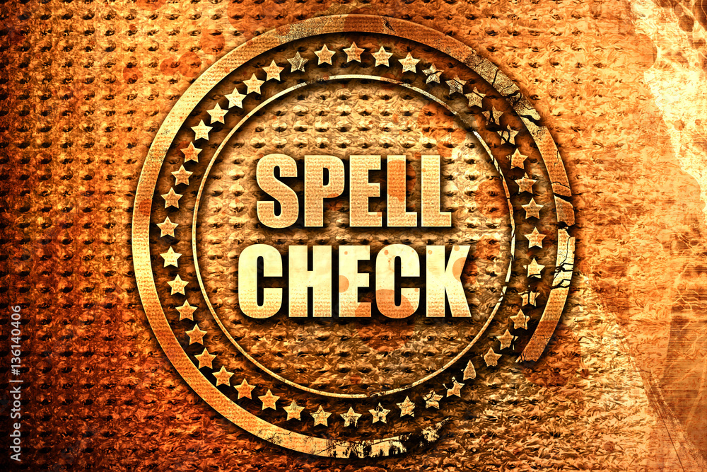spell check, 3D rendering, text on metal spell check, 3D rendering, text on metal