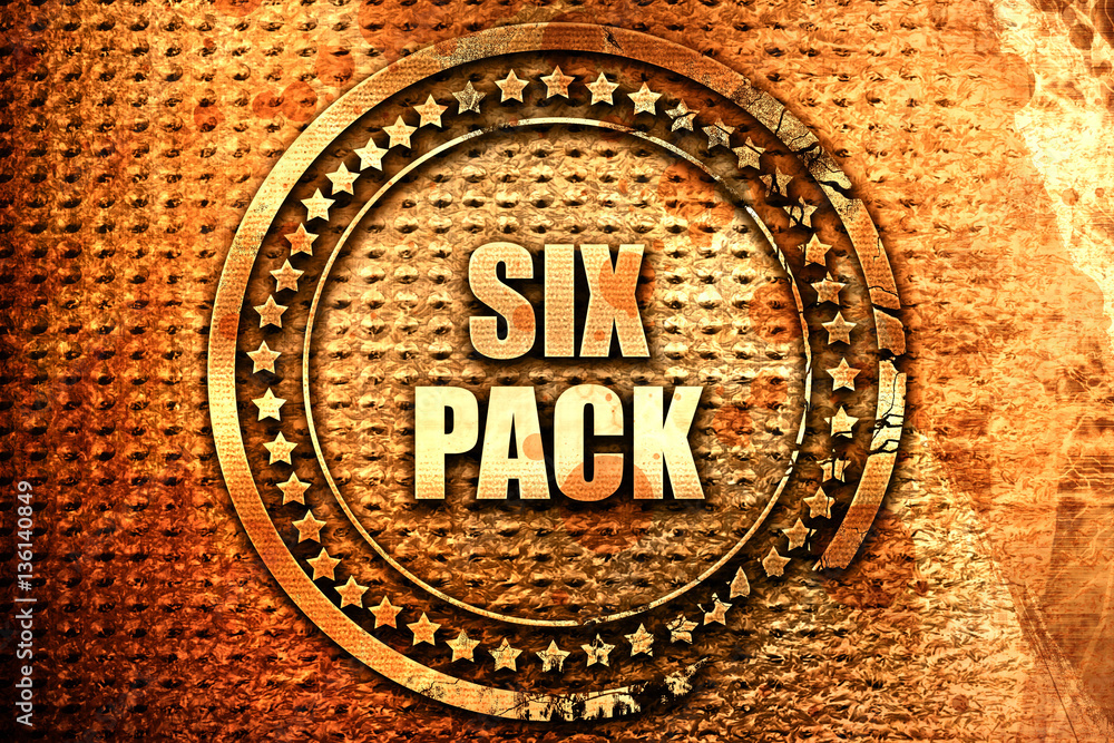 six pack, 3D rendering, text on metal