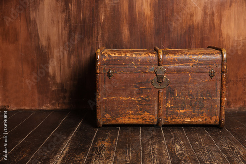 Vintage dower chest box Concept on Shabby Background old metal texture