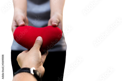 Valentine is day male and female hands holding heart isolated