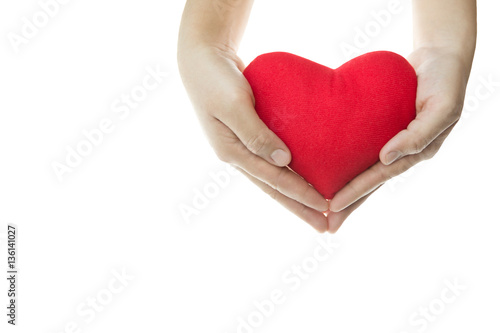 Hand holding red heart shape isolated