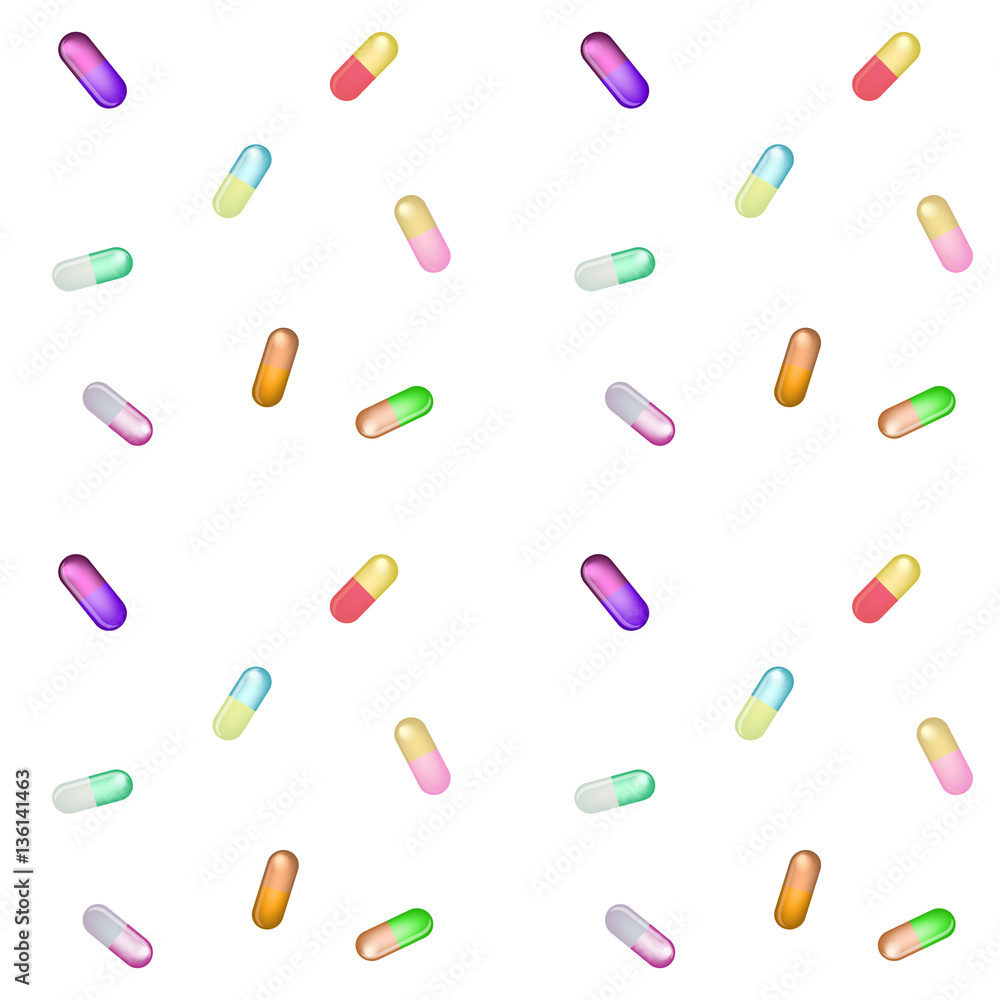 Seamless pattern with pills in different colors. Chaotic background Seamless pattern with pills in different colors. Chaotic background