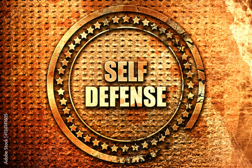 Valokuva self defense, 3D rendering, text on metal