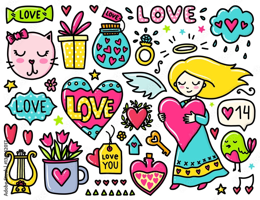Doodles cute valentines elements