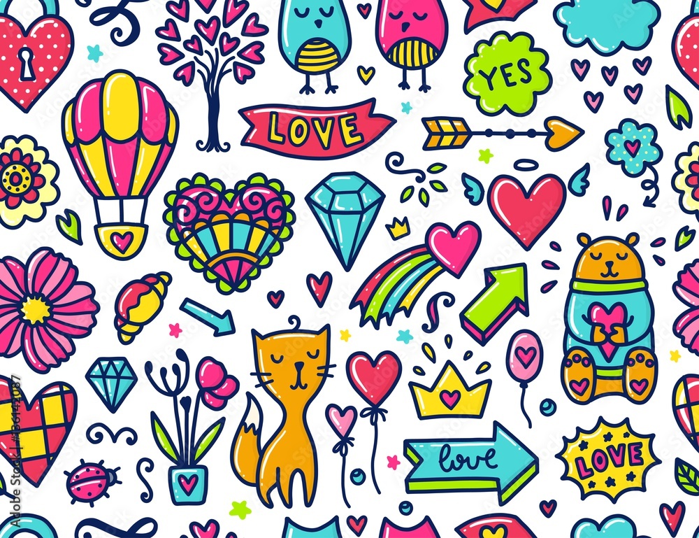 Doodles cute seamless pattern. Doodles cute seamless pattern.