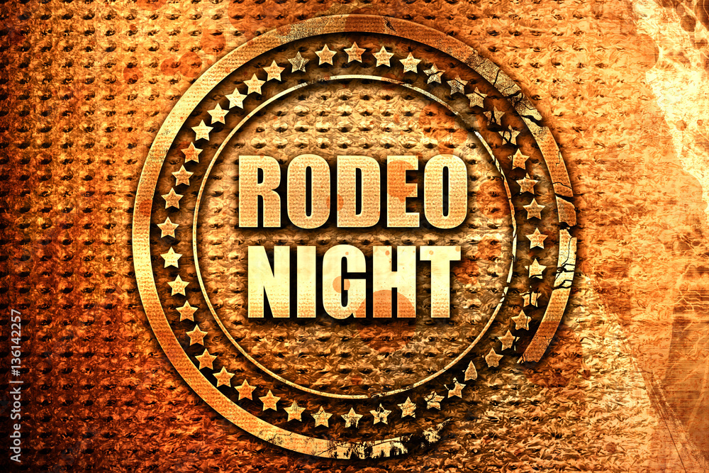 rodeo night, 3D rendering, text on metal