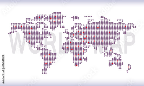 WORLD MAP. is made up of dots  gray-blue background