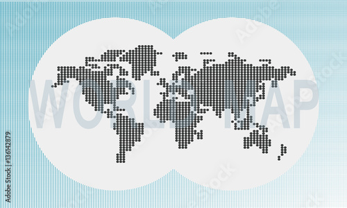 WORLD MAP. is made up of dots, gray-blue background