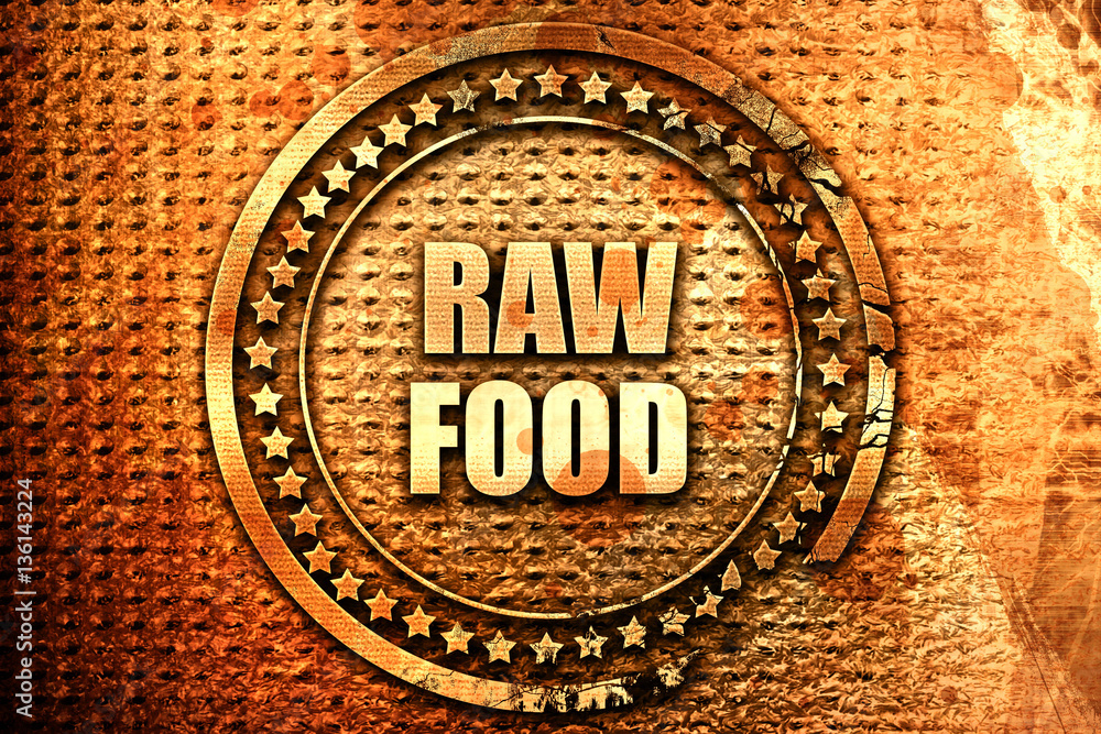 raw food, 3D rendering, text on metal raw food, 3D rendering, text on metal