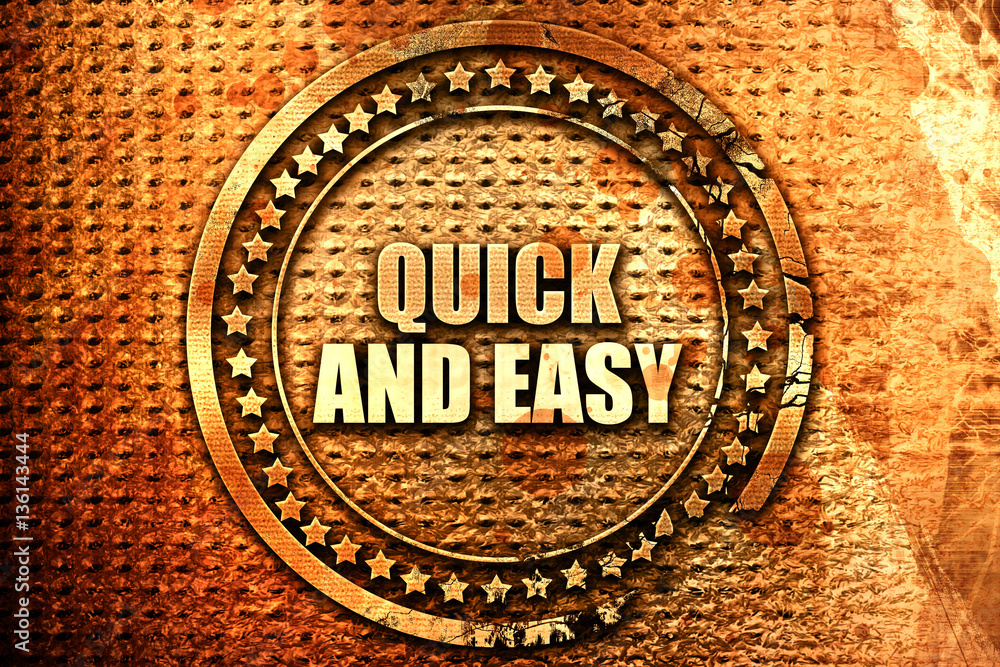 quick and easy, 3D rendering, text on metal quick and easy, 3D rendering, text on metal