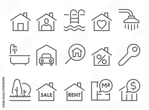 real estate flat thin line icons