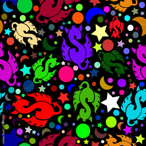 The pattern of the dollar sign. dollar sign with horns, tail and