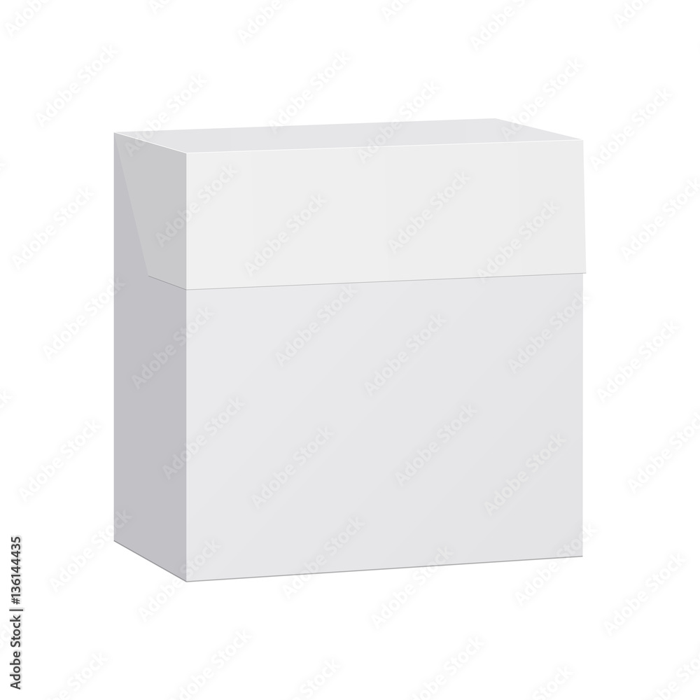 White rectangular box with lid isolated. Closed white box. White tea box mockup. Vector illustration. White rectangular box with lid isolated. Closed white box. White tea box mockup. Vector illustration.