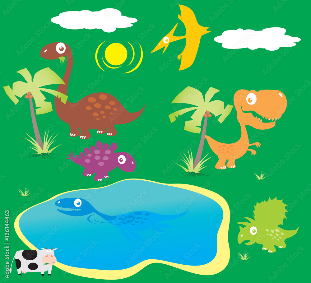 Naklejka premium Vector Collection Cartoon Dinosaurs