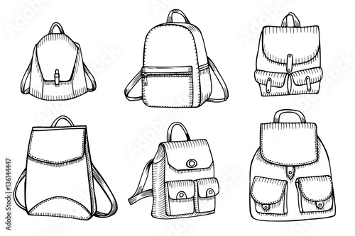 Set of Sketch Doodle Backpacks.