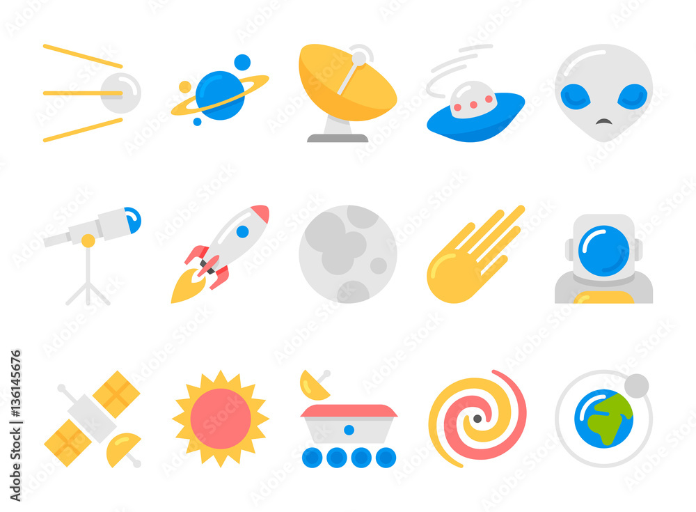 space cosmos and astronomy flat icons set