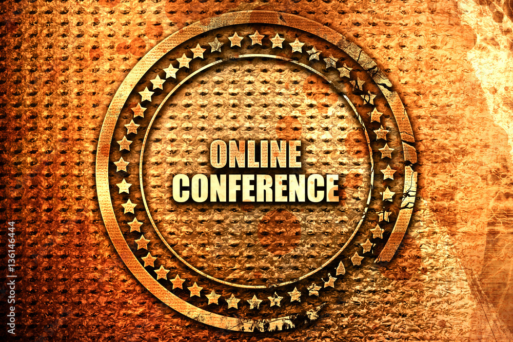 online conference, 3D rendering, text on metal