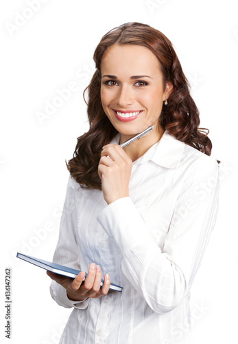 businesswoman with notepad, isolated