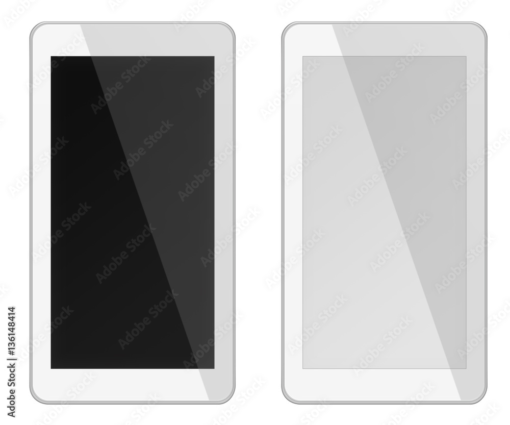 Smart phones with black and blank screens isolated on white background. 3D illustration. Smart phones with black and blank screens isolated on white background. 3D illustration.