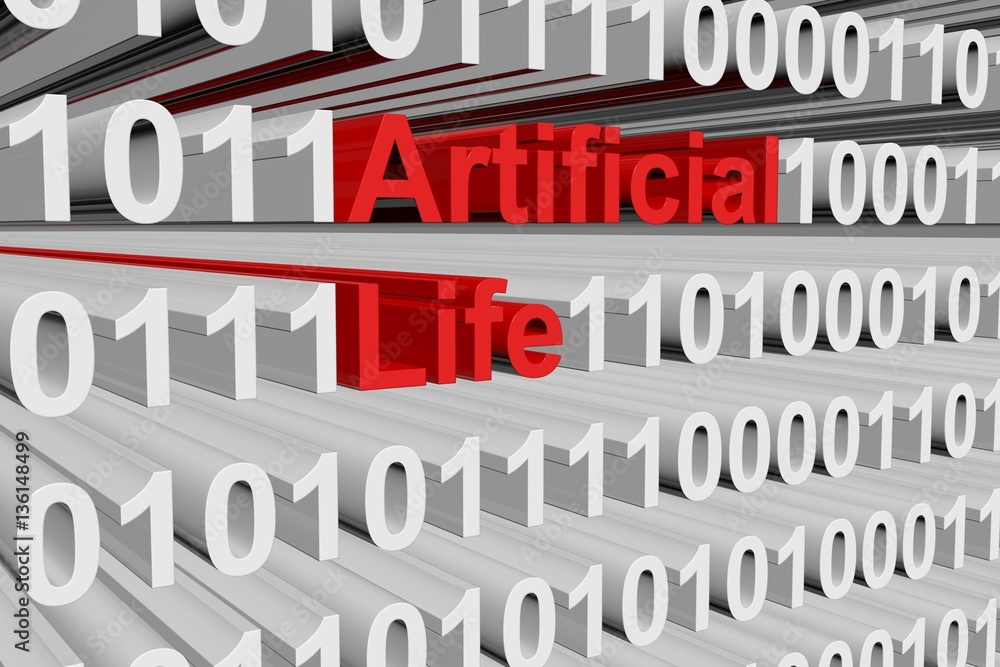 artificial life in the form of binary code, 3D illustration