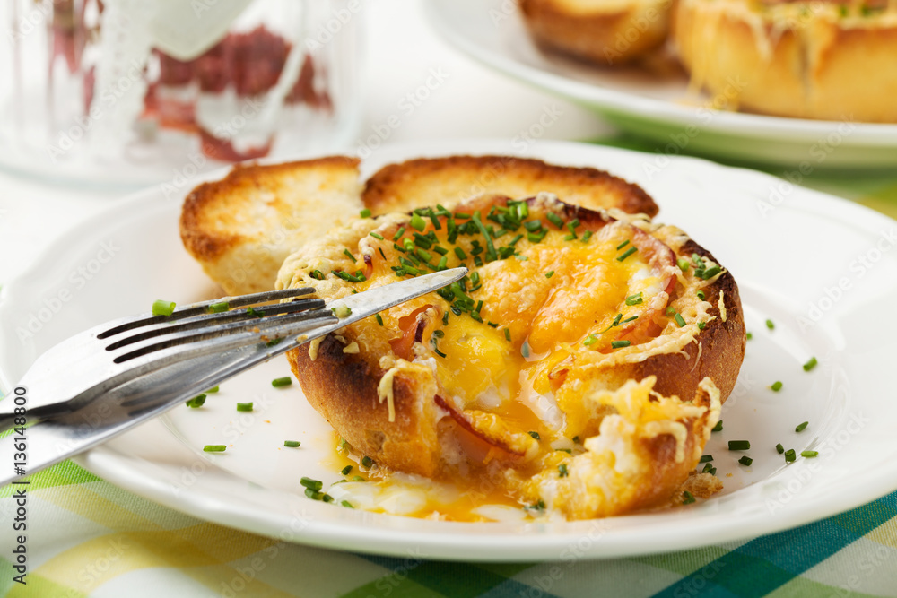 Baked sandwich with egg, cheese and ham. Baked sandwich with egg, cheese and ham.
