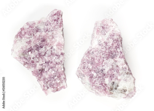 Untreated  Lepidolite on white background.
