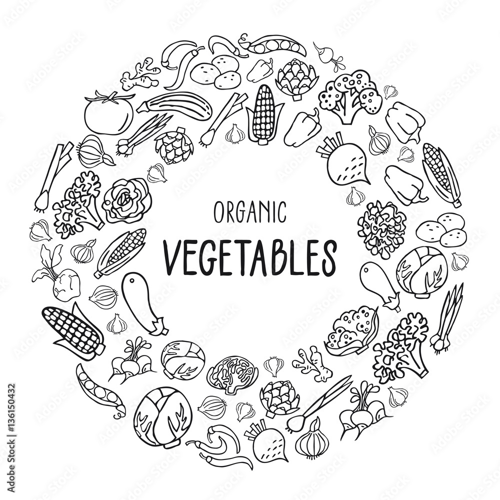 Vector illustration with hand drawn vegetables and lettering