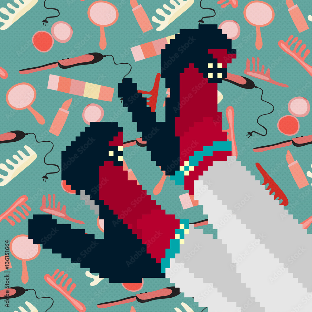 abstract pixel art colored legs and girls shoes