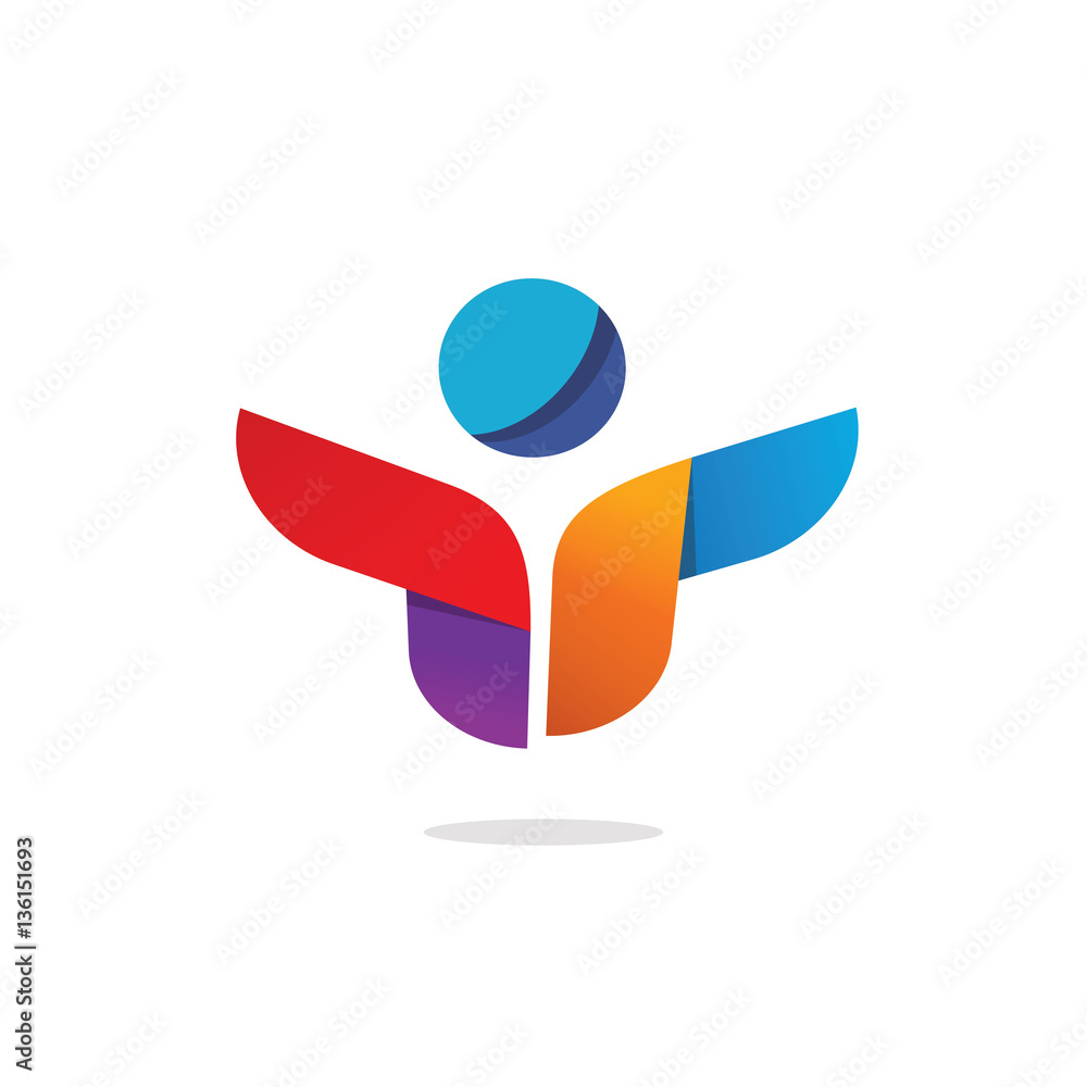Abstract happy people logo element vector illustration, idea of team work logotype, creative group symbol, family support emblem, geometric ornament isolated on white background Abstract happy people logo element vector illustration, idea of team work logotype, creative group symbol, family support emblem, geometric ornament isolated on white background