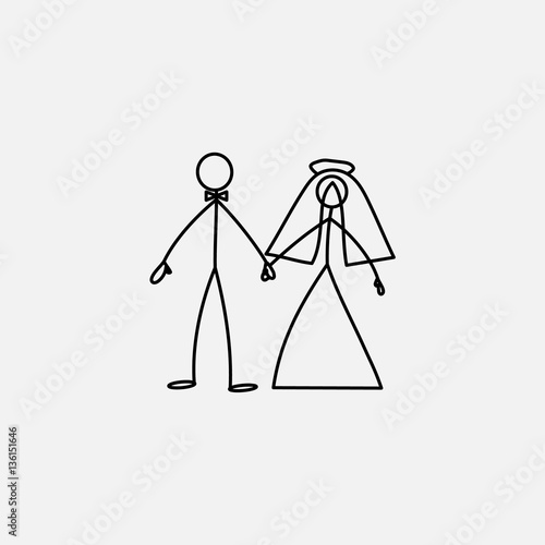 Wedding family icon stick figure vector