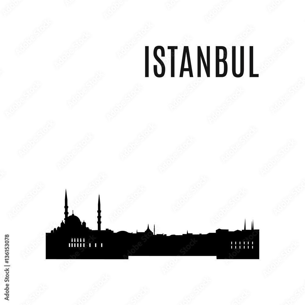 Istanbul City skyline black silhouette. Istanbul landscape. View of Istanbul downtown cityscape and Sultanahmet mosque in Istanbul, Turkey. Istanbul panorama. Landmark vector illustration