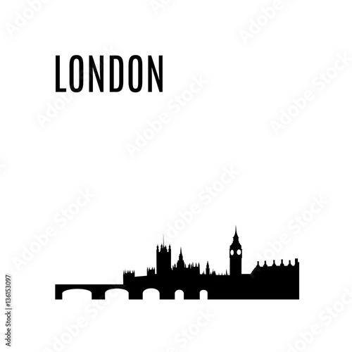 London City skyline black silhouette modern typographic design. London landmark vector illustration. Big Ben  Westminster Abbey  Tower bridge. Architecture of England. Great Britain capital panorama