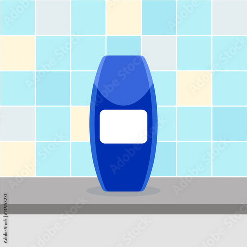 Men's shampoo and tiles. Flat design. Vector image.