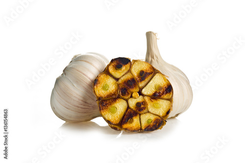 Grilled garlic on a white background for isolation