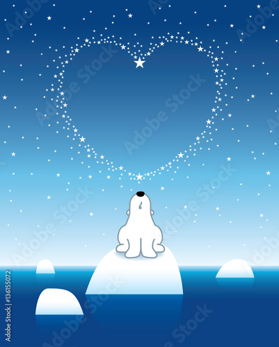 Polar Bear on Iceberg looking straight up to Star Heart