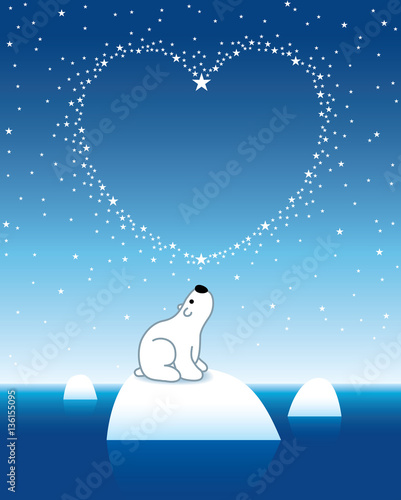 Polar Bear on Iceberg looking up to Star Heart