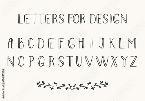 Black thin font isolated on white background. Vector latin alphabet. Letters for design.