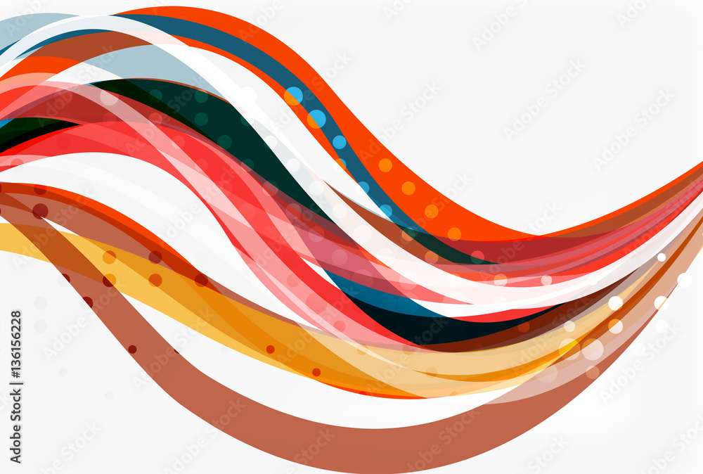 Fototapeta premium Vector color wave lines with dotted effect on light background