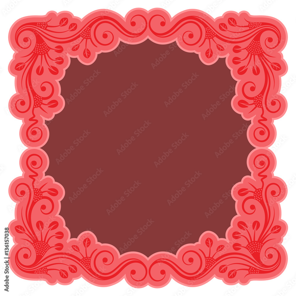 Pink vintage frame with floral ornament. Isolated on white background. Vector illustration.