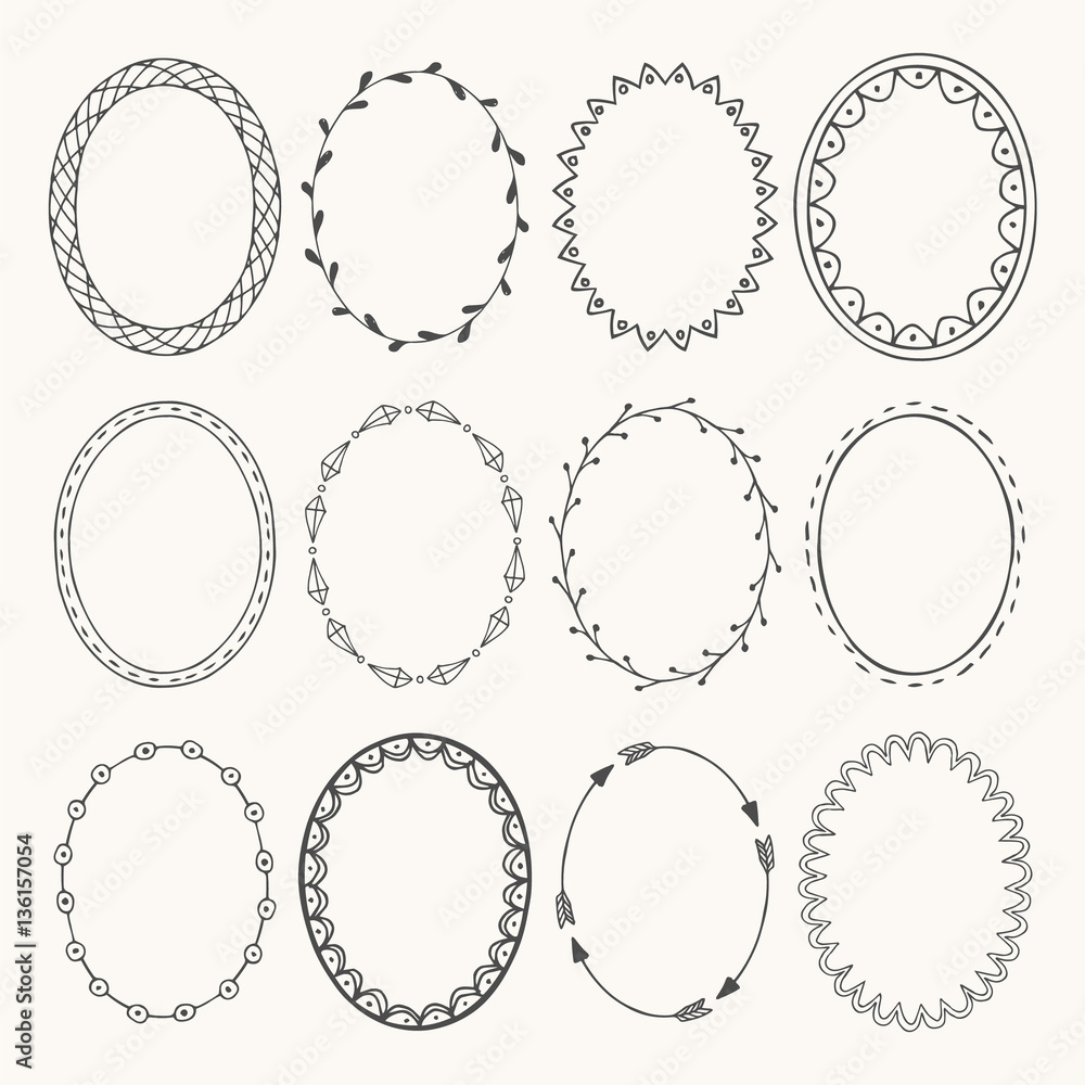Oval photo frames. Doodle style. Vector illustration. Oval photo frames. Doodle style. Vector illustration.